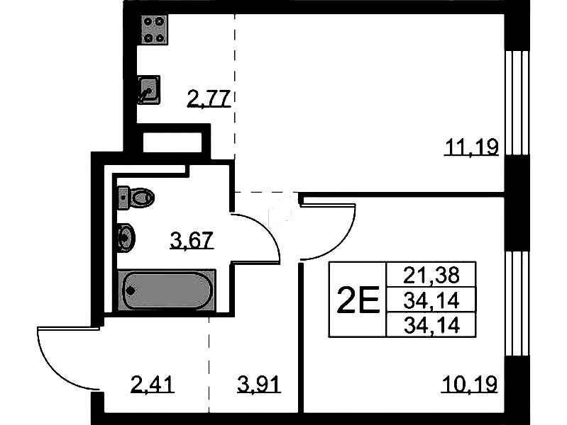 1-комнатная квартира 34.14 м², 3/9 эт., ЖК «Квартал Лаголово»